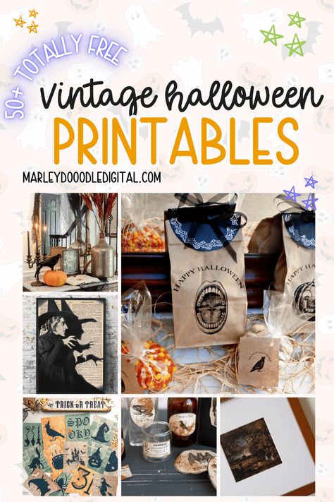 Discover 50 free vintage Halloween printables perfect for DIY party decorations! Add a touch of nostalgia to your Halloween decor with these free prints, ideal for creating cheap and stylish Halloween party decorations. Download now and get ready to transform your space with vintage charm! Vintage Halloween Crafts Diy, Vintage Halloween Printables Free, Free Halloween Printables Vintage, Printable Halloween Images, Free Halloween Games, Vintage Halloween Prints, Vintage Halloween Printables, Halloween Apothecary Labels, Printable Halloween Decorations