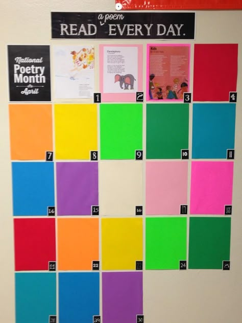 Author Of The Month Display, April Poetry, Morning Announcements, Favorite Poems, School Library Displays, Library Bulletin Board, Middle School Libraries, Short Poem, Library Themes