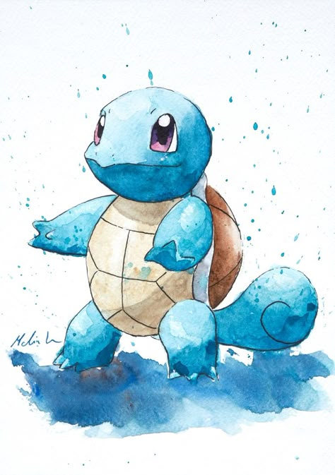 Squirtle Pokemon Art, Pokemon Journal, Watercolor Steps, Pokemon Watercolor, Pokemon Birthday Card, Funny Quotes Wallpaper, Pokemon Room, Pokemon Sketch, Pikachu Art