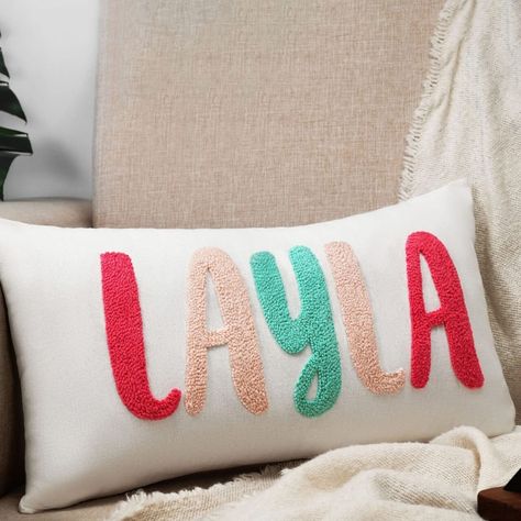 Tricky Tray, Punch Needle Pillow, Pillow Baby, Monogram Pillows, Personalized Baby Girl, Birthday Gift For Him, New Baby Gift, Name Gifts, Embroidered Pillow