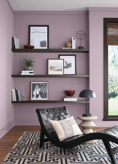 Room painted in Sherwin-Williams color Mauve Finery Sherwin Williams Rain, Sherwin Williams Colors, Paint Color Palettes, Paint Brands, Kitchen Paint, Popular Color, Home Design Decor, Color Of The Year, Simple House