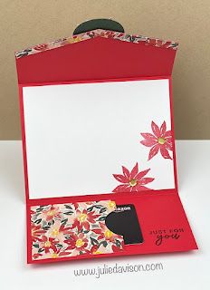 Stampin' Up! Rings of Love Christmas Envelope Fold Card with Gift Card Pocket + Video Tutorial ~ www.juliedavison.com #stampinup #saleabration Gift Card Holders Stampin Up, Gift Card Holder Template, Gift Card Holder Diy, Christmas Envelope, Folding Cards, Fancy Fold Card Tutorials, Gift Cards Money, Christmas Gift Card Holders, Christmas Envelopes