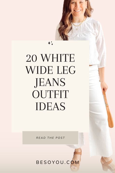 Style Off White Jeans, White Wide Leg Jean Outfits, How To Style White Wide Leg Jeans, White Wide Leg Jeans Outfit Winter, White Wide Leg Pants Outfit Casual, White Wide Jeans Outfit, Wide White Pants Outfit, Cream Jeans Outfit Fall, Cream Wide Leg Jeans Outfit