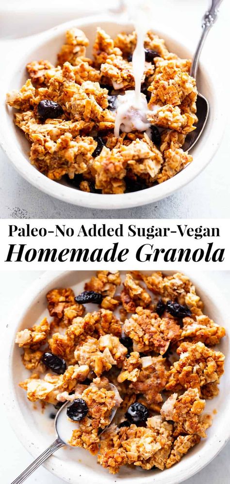 Paleo Granola Recipe, Paleo Cereal, Sugar Free Granola, Paleo Granola, Vegan Granola, Dairy Free Yogurt, Grain Free Granola, Granola Healthy, Granola Recipe