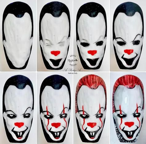 Rocker Nails, We All Float Down Here, Halloween Nail Art Tutorial, Cartoon Nail Designs, Halloween Nail Art Easy, Horror Nails, Holloween Nails, Nail Art Diy Easy, Pennywise The Clown