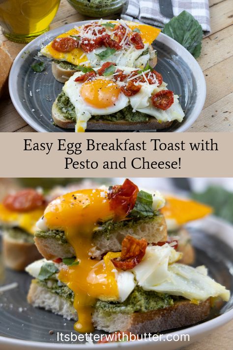 This easy to make open-faced egg sandwich is perfect for a brunch or a filling breakfast. Topped with pesto, the flavors will delight your taste buds and leave you wanting more. Whether you need a quick breakfast or are looking for a creative weekend dish, this egg sandwich will surely satisfy and leave you feeling happy. Open Face Egg Sandwich, Open Faced Breakfast Sandwich, Pesto Egg Sandwich, Sandwich With Pesto, Pesto Toast, Easy Egg Breakfast, Easy Breakfast Sandwich, Pesto Eggs, Fried Egg Sandwich