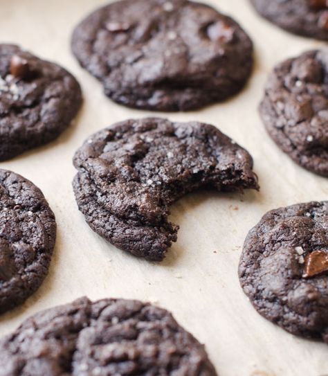 Olive Oil Chocolate Cookies (vegan) Dark Chocolate Sea Salt Cookies, Chocolate Sea Salt Cookies, Olive Oil Cookies, Sea Salt Cookies, Chocolate Cake Cookies, Dark Chocolate Cookies, Vegan Chocolate Chip Cookies, Vegan Dark Chocolate, Double Chocolate Cookies