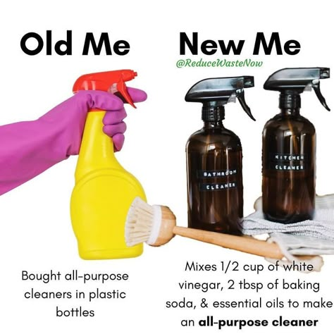 Old-Me-vs.-New-Me-Reduce-Waste-Now Old Me Vs New Me, Environmentally Friendly Living, Household Cleaning Tips, Cleaning Recipes, Reduce Food Waste, Eco Friendly Living, Reduce Waste, Natural Cleaning Products, New Me