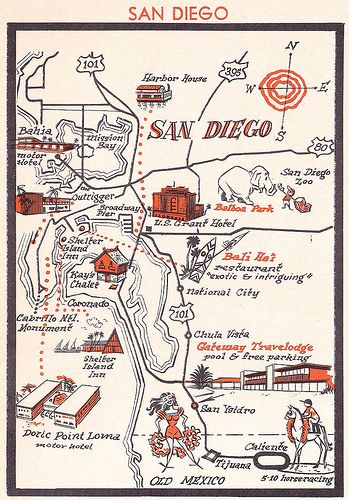 Ancestry Map, San Diego Map, Balboa Park San Diego, Harbor House, National City, Mid Century Illustration, California Map, Balboa Park, Sophomore Year