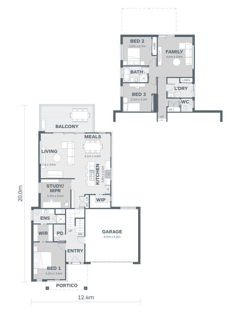 Hopetoun 267 HS | Hamlan House Plans Ideas, Unique Floor Plans, Split Level House, Contemporary House Plans, Level Homes, Bedroom Layouts, Best House Plans, A Hill, Free Standing Bath