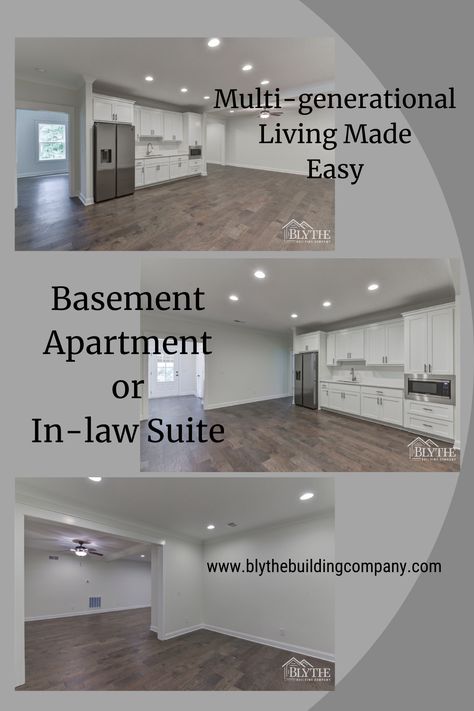 This basement in-law apartment/Millennial apartment has a full-size fridge, white-shaker cabinets, a kitchen sink, and a small oven to make multi-generational living a lot more convenient for everyone in the family. There is plenty of room for an eat-in kitchen table, a sitting area, and a private bedroom and bathroom. The best part? The private entrance opens to the driveway on the ground floor which makes it accessible for anyone of any ability level. Mother In Law Suite Kitchen, Mother In Law Kitchenette, In Law Kitchenette, Mother In Law Basement Apartment, In Law Suite Kitchen, In Law Suite In Basement, In Law Apartment Ideas, Basement Inlaw Suite, Basement In Law Suite Ideas