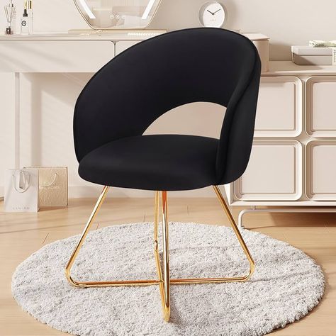 Amazon.com: Furniliving Modern Accent Chair Velvet Comfy Lounge Chairs for Bedroom, Upholstered Barrel Vanity Chair with Back, Mid Century Makeup Chair with Gold Legs (Pink) : Home & Kitchen Black Vanity Chair, Lounge Chairs For Bedroom, Desk Chairs For Bedroom, Chairs For Bedroom, Black Accent Chair, Lounge Chair Bedroom, Desk Dining, Working Table, Makeup Stool