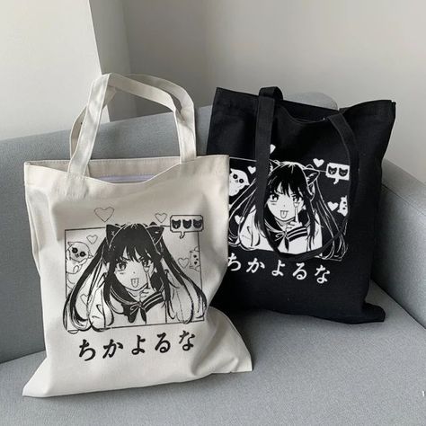 Diy Bag Painting, Anime Tote Bag, Black School Bags, Kawaii Y2k, Tods Bag, Sac Diy, Inside My Bag, Shopper Bags, Bag Cartoon