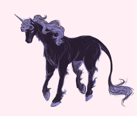 Unicorn Oc, Horse Anime, Colorful Horse Art, Black Unicorn, Fantasy Horses, The Last Unicorn, Unicorn Art, Creature Drawings, Mythical Creatures Art