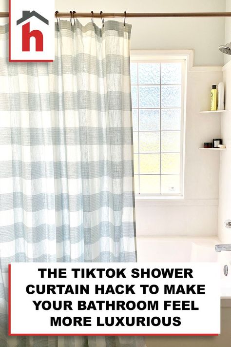 Even the most luxurious shower curtains can be upgraded with this simple, easy, and wildly effective hack circulating on TikTok. #homedecor #bathrooms #homeinspo Double Shower Curtain Rod, Two Shower Curtains, Fancy Curtains, Double Shower Curtain, Luxury Shower Curtain, Plastic Curtains, Plastic Shower Curtain, Shower Curtain Rod, Double Shower