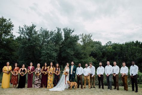 I just cannot get over the boho, mismatched, bridal party attire! #bohowedding #bohobridesmaids #bridesmaidsdress #bohobride #bohogroom #bohogroom #bohogroomsmen #groomsmenattire Groomsmen Attire Mixed Colors, Mismatch Groomsmen Attire, Mix And Match Bridal Party, Mismatch Wedding Party Attire, Mismatched Bridesmaid Dresses And Groomsmen, Bridal Party Multiple Colors, Wedding Party Mismatched, Casual Bridal Party Attire, Mismatching Groomsmen Attire