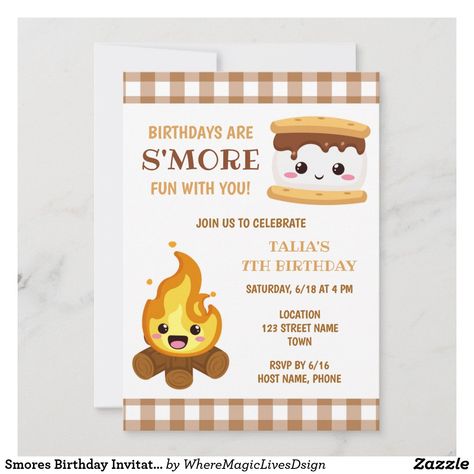 Smores Birthday Invitation 31 Birthday Ideas, Birthday Smores, Smore Party, Smores Birthday, Camping Sleepover, Bonfire Birthday Party, Camping Birthday Invitations, Smores Party, Birthday Card Puns