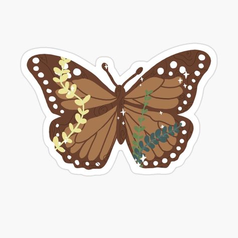 Get my art printed on awesome products. Support me at Redbubble #RBandME: https://www.redbubble.com/i/sticker/Woodland-Butterfly-by-joanna31124/46942769.JCQM3?asc=u Vintage Paper Printable, Butterfly Outline, Vintage Phone Case, Chart Ideas, Bullet Journal Paper, Cute Laptop Stickers, Butterfly Printable, Computer Sticker, Nature Stickers