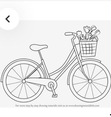 Bicycle Drawing Simple, Bicycle Drawing, Cycle Drawing, Garden Mosaics, Basket Drawing, Drawing Kids, Flower Pattern Drawing, Bike Drawing, Drawing Sheet