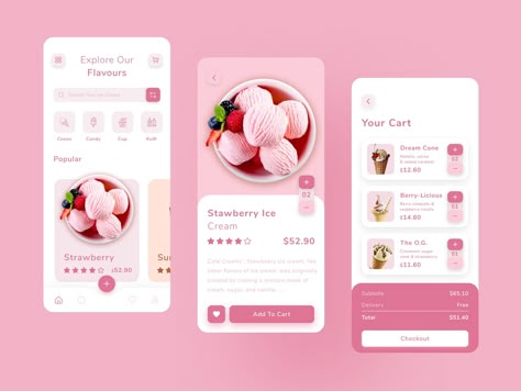 Bakery App Design, Figma App Design Ideas, App Ui设计, Ice Cream Concept, App Ux Design, Candy App, การออกแบบ Ui Ux, Ui Ux Design App, Desain Ux