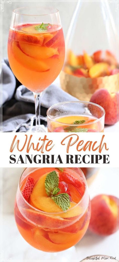 White Peach Sangria Recipe, Peach Sangria Recipe, Peach Sangria Recipes, White Peach Sangria, White Sangria Recipe, Cocktail Drinks Alcoholic, Peach Sangria, Easy Lunch Ideas, Sangria Recipe