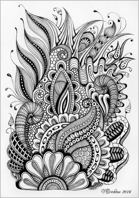 Zentangle art, gelpen, Viktoriya Crichton. Doodle Zen, Design Pattern Art, Zentangle Artwork, Doodle Art Journals, Zen Doodle Art, Zentangle Designs, Doodle Art Drawing, Tangle Art, White Drawing