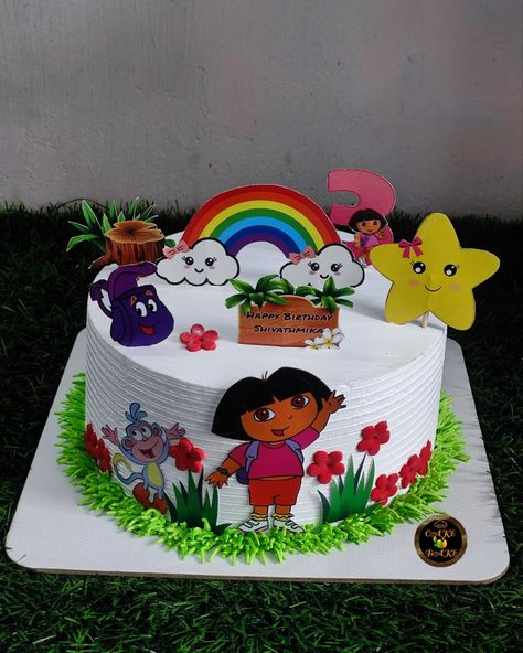 Dora Themed Cake Designs, Dora Buji Cake Design, Dora Theme Cake, Dora Buji, Dora Birthday Cake, 1st Birthday Cake Designs, Explorer Birthday Party, Dora Birthday, Dora Cake