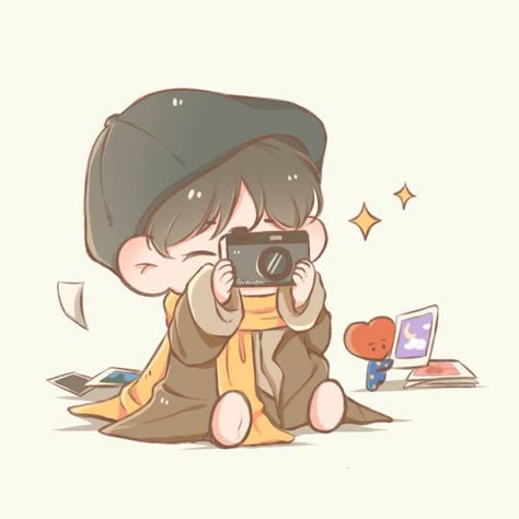 Bts Chibi Cute Taehyung, Chibi Bts, Chibi Wallpaper, Arte Peculiar, Taehyung Fanart, Kpop Drawings, Chibi Characters, Bts Cute, Bts Drawings