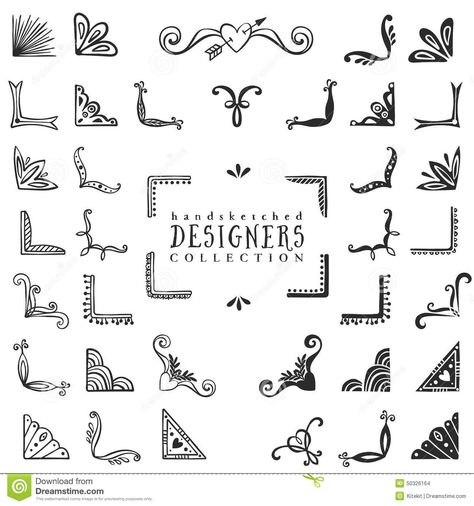 Vintage decorative corners collection. Hand drawn vector design Text Dividers, Sketch Note, Doodles Zentangles, Hand Drawn Vector, Bullet Journal Doodles, Chalkboard Art, Journal Doodles, Travel Scrapbook, Bullet Journal Inspiration