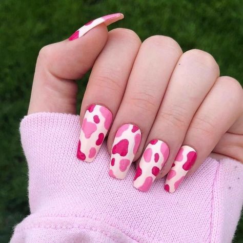 Pink Cow Print Nails, Cow Print Nails, Pink Cow Print, Cow Nails, Vintage Nails, Print Nails, Animal Print Nails, Cute Gel Nails, Pink Cow