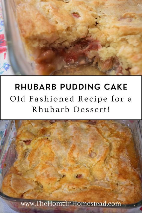 Homemade Rhubarb Pudding Cake Baked Sticky Rhubarb Pudding Recipe, Rhubarb Dessert With Vanilla Pudding, Oma's Rhubarb Cake, Rhubarb Pudding Cake, Best Old Fashioned Recipe, Omas Rhubarb Cake, The Lost Kitchen Rhubarb Spoon Cake, Rhubarb Pudding, Dessert From Scratch