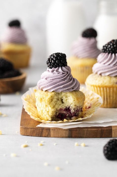 Blackberry Cupcakes – Mildly Meandering Blueberry Fritters, Blackberry Frosting, Blackberry Cupcakes, Blackberry Buttercream, Berry Cupcakes, Fluffy Cupcakes, Moist Cupcakes, Fried Pies, Filled Cupcakes