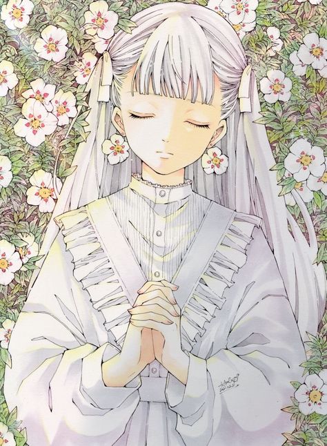 Flower Language, Arte Sketchbook, 판타지 아트, Anime Angel, Digital Art Tutorial, Cute Anime Pics, Manga Drawing, White Hair, Pretty Art