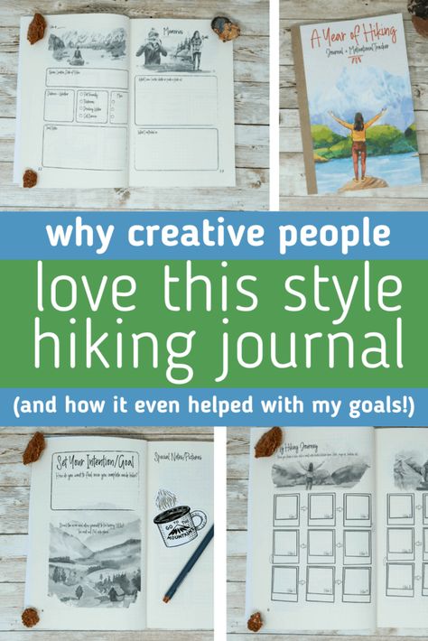 Adventure Journal, Trekking Journal Ideas, Hiking Scrapbook, Hiking Journal Ideas, Outdoor Journal, Hiking Journal, Travel Bucket List Bullet Journal, Hike Scrapbook Page, Life Tracker