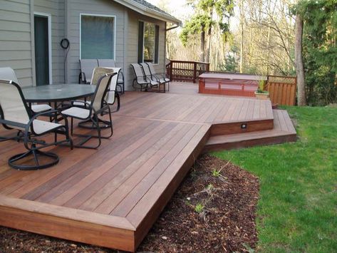 Patios And Decks | Patio Decks  ***Repinned by Normoe, the Backyard Guy (#1 backyardguy on Earth) Follow us on; http://twitter.com/backyardguy Small Backyard Decks, Design Per Patio, Veranda Design, Building A Floating Deck, Backyard Patio Deck, Patio Pergola, Patio Deck Designs, Wooden Deck, Deck Designs Backyard