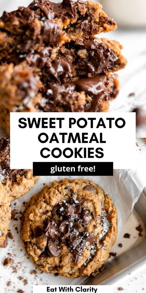 Sweet Potato Oatmeal, Vegan Oatmeal Chocolate Chip Cookies, Gluten Free Fall Recipes, Potato Cookies, Sweet Potato Cookies, Sweet Potato Dessert, Gluten Free Oatmeal Cookies, Sweet Potato Chocolate, Dairy Free Pasta