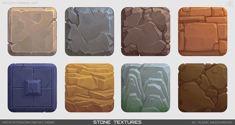 ArtStation - Texture practice, Alena Medovnikova Texture Practice, Stone Game, Game Textures, Rock Textures, Hand Painted Textures, 2d Game Art, Game Ui Design, Game Concept Art, Game Concept