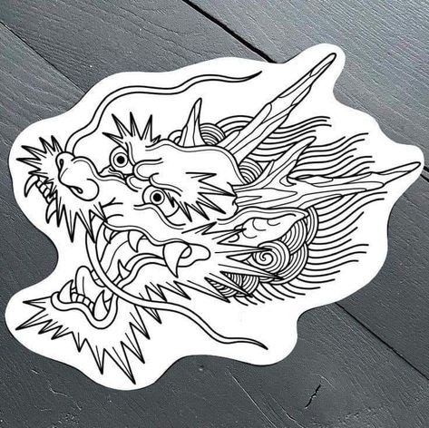 Traditional Japanese Dragon Tattoo Designs, Japanese Traditional Dragon Tattoo, Old School Dragon Tattoo, Dragon Head Tattoo Design, Japanese Dragon Tattoo Stencil, Japanese Traditional Tattoo Flash, Dragon Tattoo Face, Traditional Tattoo Dragon, Dragon Tattoo Outline