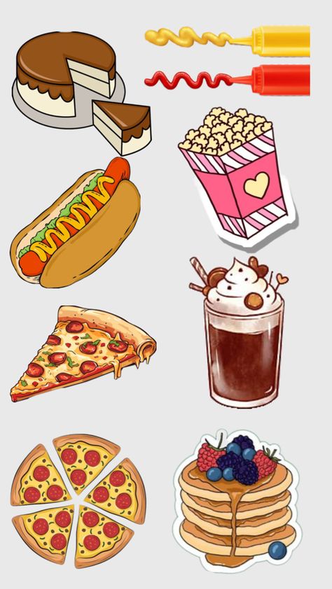 Junk Food Stickers, Paper Bakery, Easter Snacks, Food Activities, Food Stickers, Food Illustration, Food Illustrations, Junk Food, Phone Wallpaper