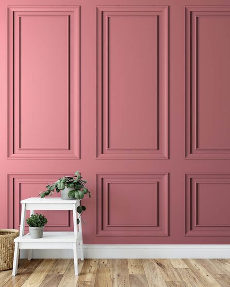 Pink Wall Panels, Panel Wall Pink, Pink Wall Molding, Pink Accent Wall Office, Wallpaper Backgrounds Room, Studio Wall Ideas, Pink Wall Interior, Pink Panel Wall, Studio Wall Design