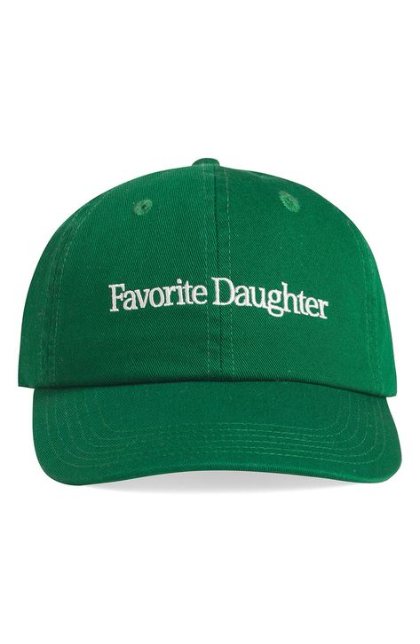 Favorite Daughter Classic Logo Cotton Twill Baseball Cap available at #Nordstrom Funny Baseball Hats, Aesthetic Baseball Caps, Baseball Cap Aesthetic, Hair Accesorios, Baseball Cap Design, Baseball Cap Outfit, Travel Chic, Funny Hats, Hat Ideas