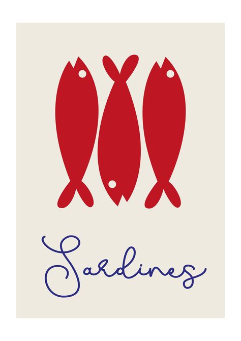 Sardine Illustration, Sardine Print, East End Prints, Fish Illustration, Typography Poster Design, Nautical Art, Paper Cut Art, Fish Print, Pottery Painting