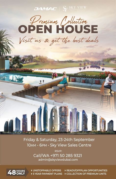 This 23th and 24th of September, join us and get the best deals ! 😁 #realestate #dubai #damac #skyview #meet #deals #properties #invitation #event Open House Real Estate, House Property, Sky View, Payment Plan, Event Invitation, Open House, Dubai, Real Estate, The Unit