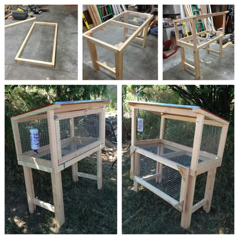 Our DIY Rabbit Hutch! Our Bunny is going to love it!!!! Diy Bunny Cage, Rabbit Hutch Plans, Diy Rabbit Cage, Diy Rabbit Hutch, Rabbit Pen, Outdoor Rabbit Hutch, Rabbit Farm, Meat Rabbits, Bunny Hutch