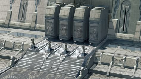 Sith Temple Concept Art, Jedi Temple Concept Art, Temple Entrance, Jedi Temple, Sci Fi Architecture, Revenge Of The Sith, Sci Fi Environment, Jedi Order, The Sith