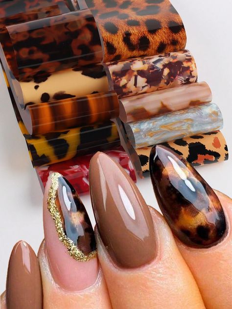 Multicolor  Collar  PVC   Embellished   Nail,Hand & Foot Care Neutral Animal Print Nails, Nail Transfer Foil, Fluorescent Nails, Lace Nail Art, Nail Foil, Foil Stickers, Leopard Print Nails, Lace Nails, Transfer Foil