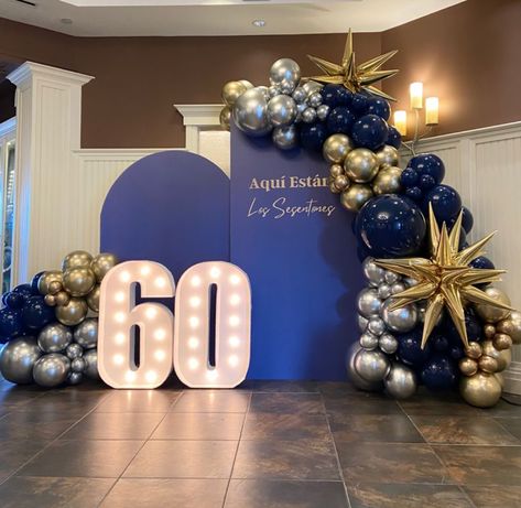 60th Birthday Blue And Gold, Men’s Party Decorations, Blue Retirement Party Decorations, Blue And Gold Balloon Garland, 60 Birthday Party Ideas For Men, Party Ideas For Men, Blue And White Birthday Decorations, Shades Of Blue Birthday Party Ideas, 60th Birthday Ideas For Dad Decoration