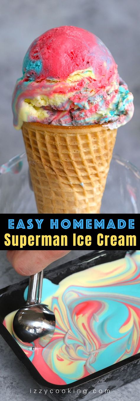 Superman Ice Cream (Michigan’s Favorite Ice Cream Flavor) Super Man Ice Cream, Superman Ice Cream Recipe, Blue Moon Ice Cream Recipe, Superman Ice Cream, Rat Movie, Frozen Yogurt Popsicles, Ninja Ice Cream Recipe, Frozen Treats Recipes, Golden Box