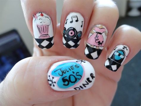 Rockabilly Nails, 50's Diner, Nail Art Photos, Funky Nail Art, Band Nails, Retro Nails, Spring Nail Trends, Vintage Nails, Nail Art Disney