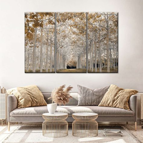 White Gold Wall Art, Large Wall Art Living Room, Small Modern Living Room, Sala Grande, Grand Art Mural, Gold Wall Art, Gold Wall, Large Wall Decor, Gold Walls